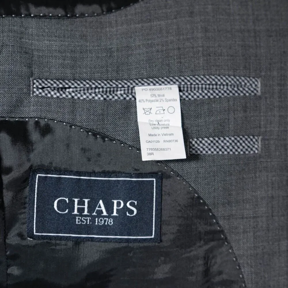 Chaps Ralph Lauren Mens Blazer Gray Wool Blend Stretch Jacket Sport Coat 38R